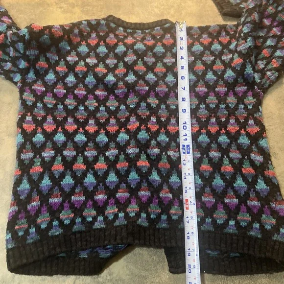 Vintage Sweater Women's Size S Black Diamond Colorful Silk Cotton Cardigan - Picture 8 of 9